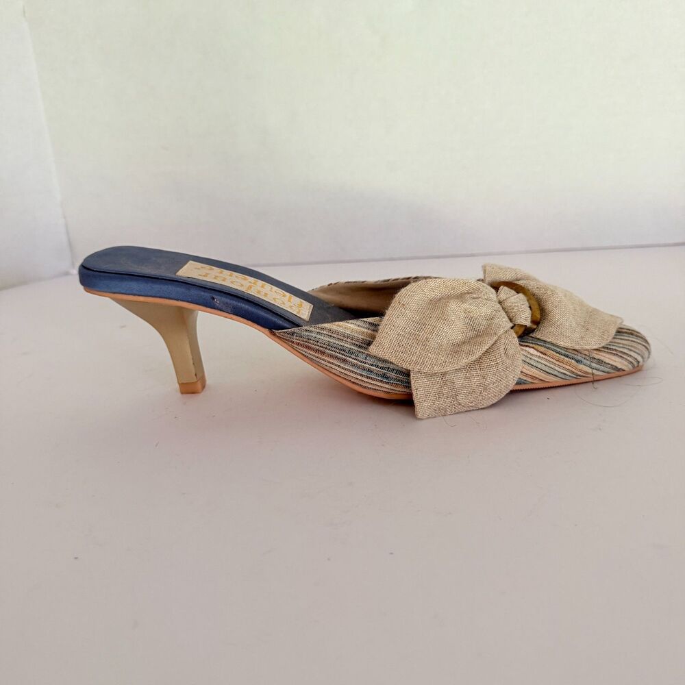 Judi Flowers for Bonjour Fluerette, Stripes Almond Toe Kitten Heel Mules